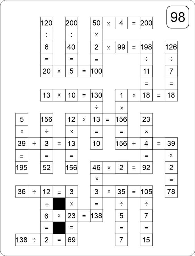 Krzyżówki matematyczne- zestaw 111 sztuk! Dodawanie, odejmowanie, mnożenie, dzielenie, tabliczka mnożenia