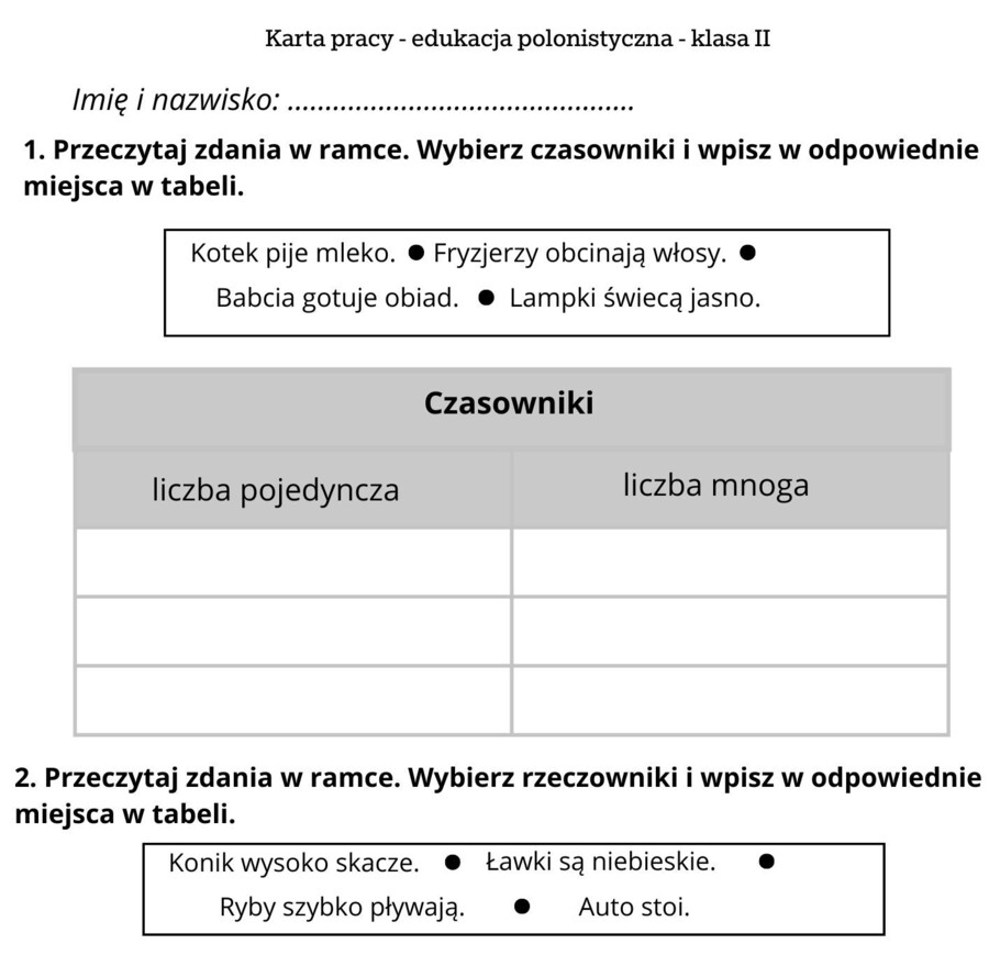 Karta pracy - edukacja polonistyczna