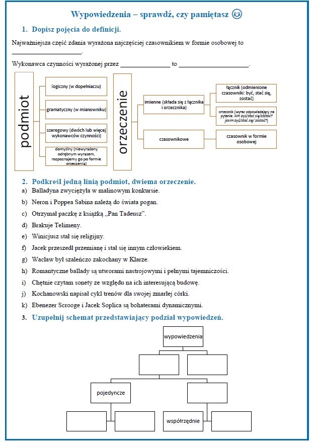 Powtórz przed egzaminem - równoważnik zdania, zdanie pojedyncze i złożone (współrzędnie i podrzędnie)