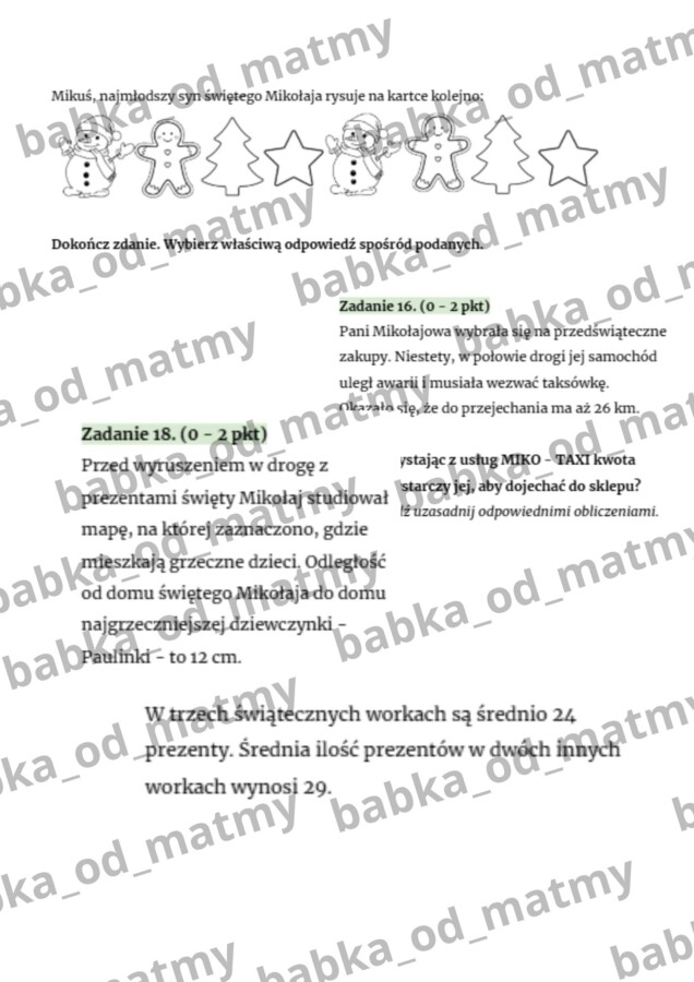 Świąteczny arkusz egzaminacyjny - E8 matematyka