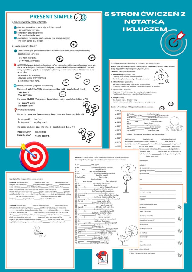 PRESENT SIMPLE- Ćwiczenia, Notatka, Klucz
