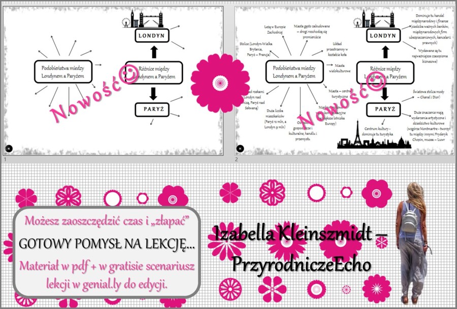 Pomysł na lekcję/karta pracy/stacje zadaniowe/notatki/ materiał do lekcji do tematu „Wielkie miasta Europy - Paryż i Londyn” w pdf. W gratisie niekomercyjny scenariusz lekcji/pomysł na lekcję w programie genial.ly do edycji. Geografia 6. Dział „Środowisk