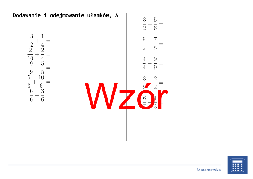 Dodawanie i odejmowanie ułamków | matematyka | 26 kolumn