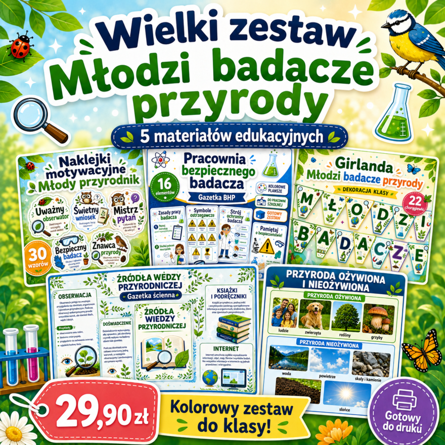 „Młodzi badacze przyrody” – dekoracje, gazetki, plansza i naklejki motywacyjne
