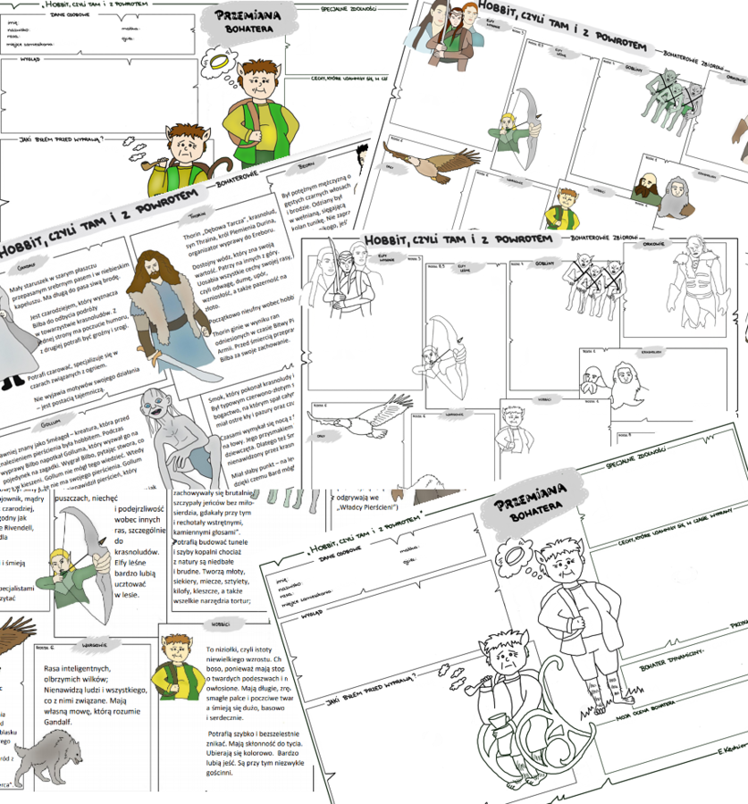 "Hobbit, czyli tam i z powrotem" - 3 karty (puste i uzupełnione)
