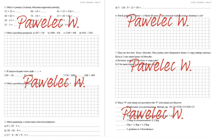 LICZBY I DZIAŁANIA wersja C - sprawdzian z całego działu, kl. 5