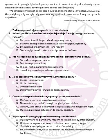 Czytanie ze zrozumieniem Posag w dawnej Polsce