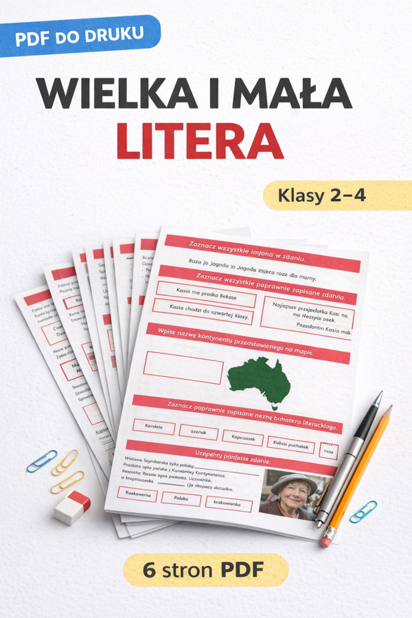 WIELKA I MAŁA LITERA [Karta pracy, sprawdzian]