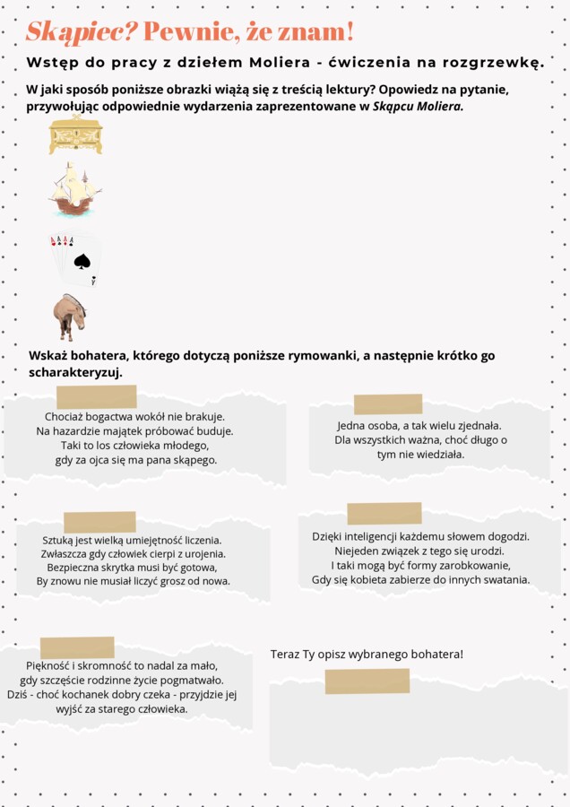 Karty pracy do lektury "Skąpiec" Molier