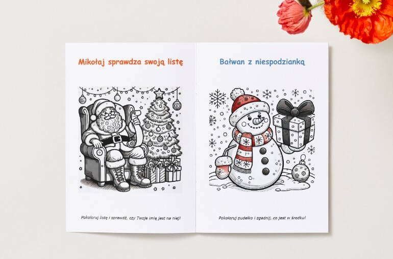 Kolorowanki. Prezenty. Postacie świąteczne. Motywy świąteczne