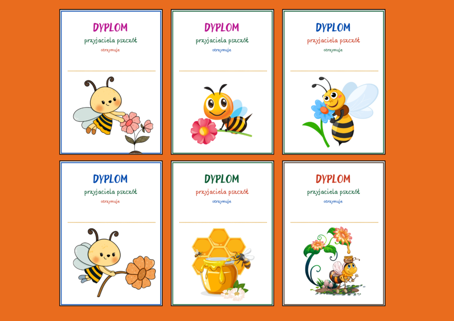DZIEŃ PSZCZÓŁ - pszczoły – DYPLOMY – 20 wersji – biblioteka – świetlica - przedszkole – dyplom