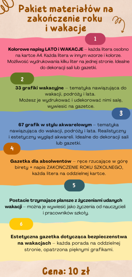Pakiet materiałów na zakończenie roku szkolnego i wakacje