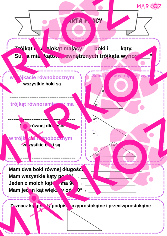 2 w 1:  Notatka i karta pracy- trójkąty