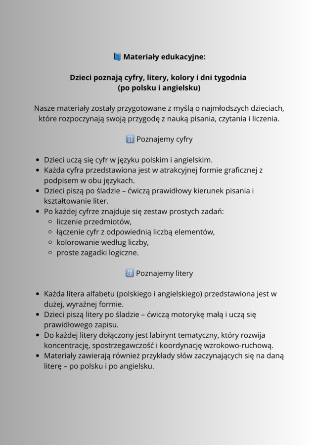 Materiały edukacyjne do najmłodszych - cyferki, literki i nie tylko