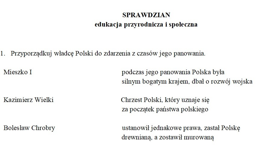 Sprawdzian / diagnoza po klasie 2 edukacja przyrodniczo - społeczna