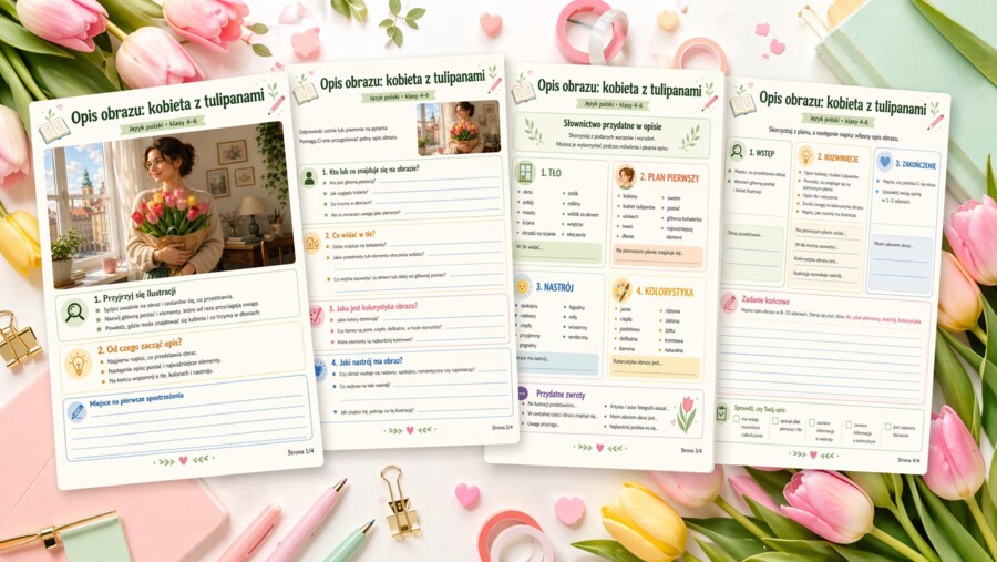 Opis obrazu: kobieta z tulipanami