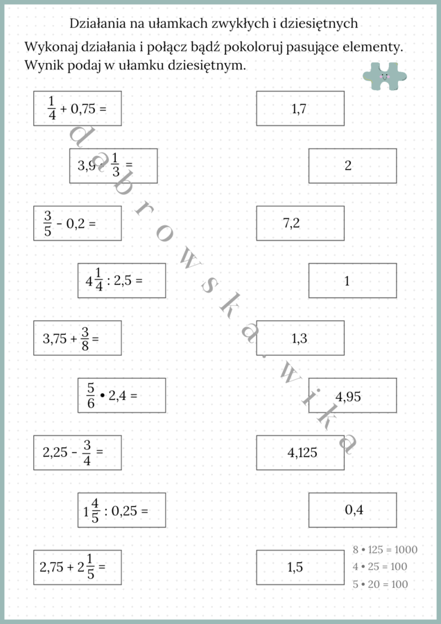 Działania na ułamkach zwykłych i dziesiętnych