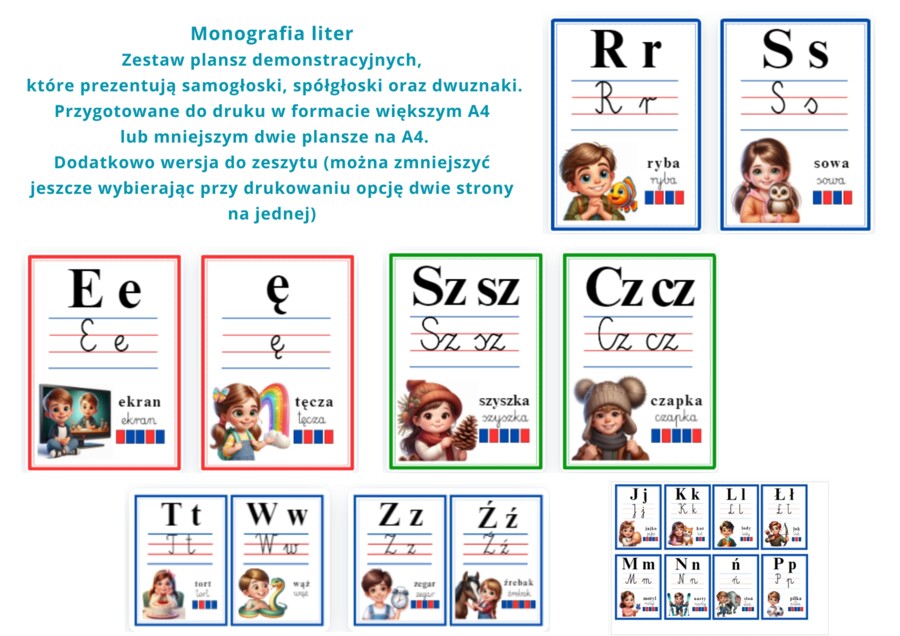 Monografia liter kl. 1/ Plansze demonstracyjne (dwa rozmiary) - pdf