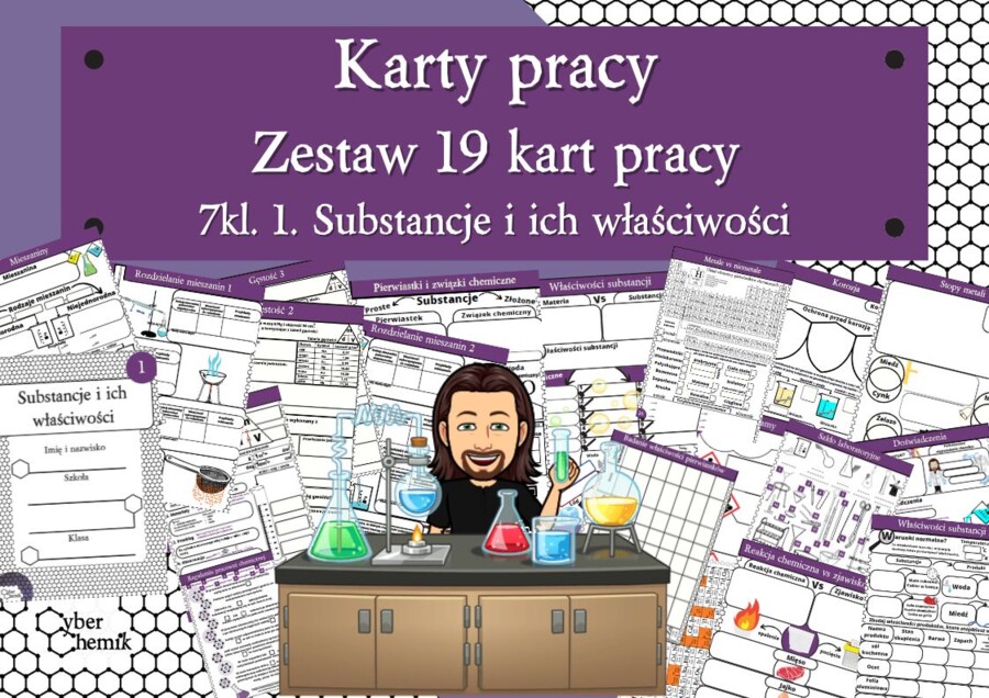 Karty pracy- Klasa 7. Chemia – Zestaw 19 kart pracy do działu 1 "Substancje i ich właściwości"​