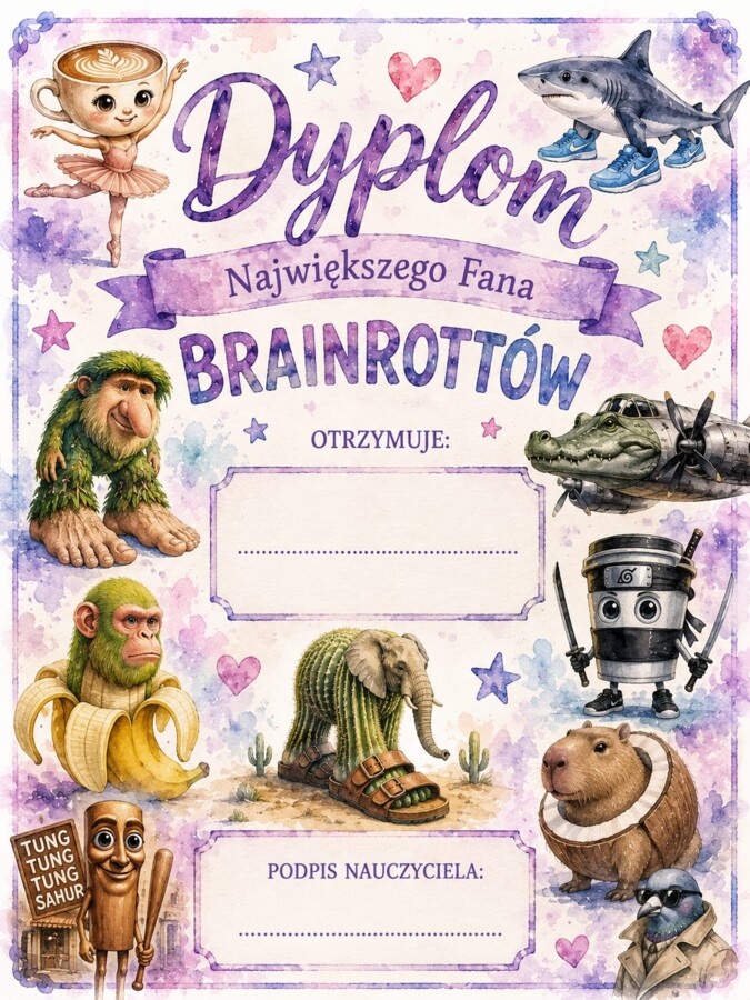 Dyplom nagrody dla uczniów młodzieżowe dla prawdziwych sigm