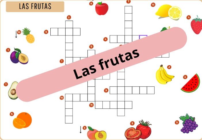 Krzyżówka obrazkowa "Las frutas" (owoce) - z odpowiedziami
