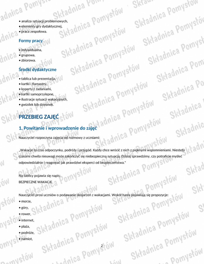 BEZPIECZNE WAKACJE - pakiet: scenariusz zajęć dla klas 4–6 + kolorowanka A4