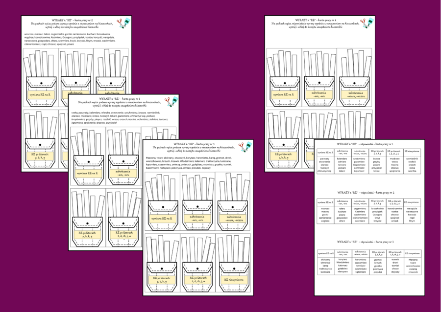 ORTOGRAFIA – wyrazy z „RZ” – zasady – wklejka – karta pracy – 3 wersje + odpowiedzi