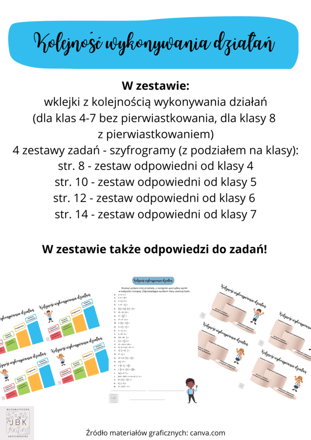 Kolejność wykonywania działań - wklejki, zadania