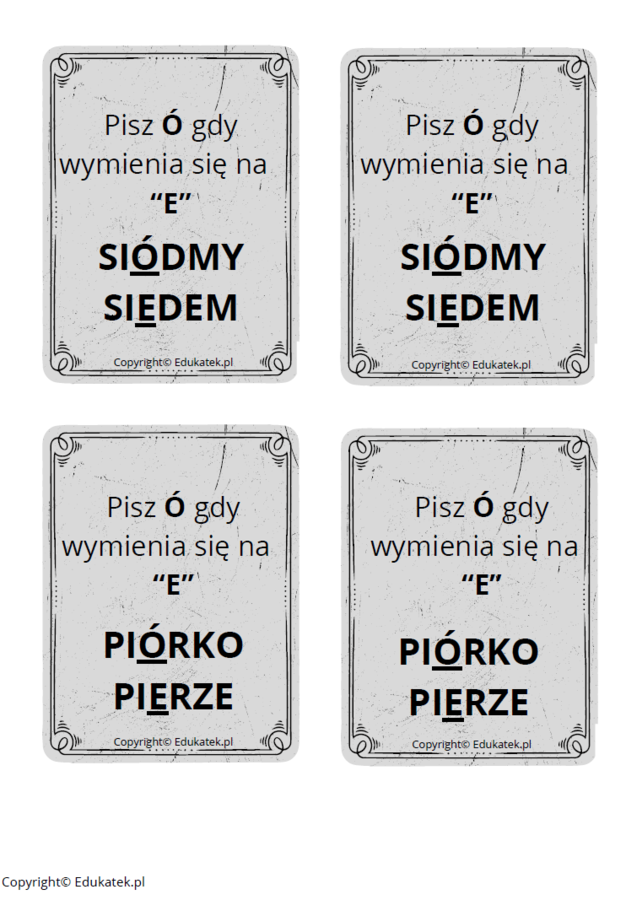 Memory ortograficzne – zasady pisowni z u-ó (wersja kolorowa)