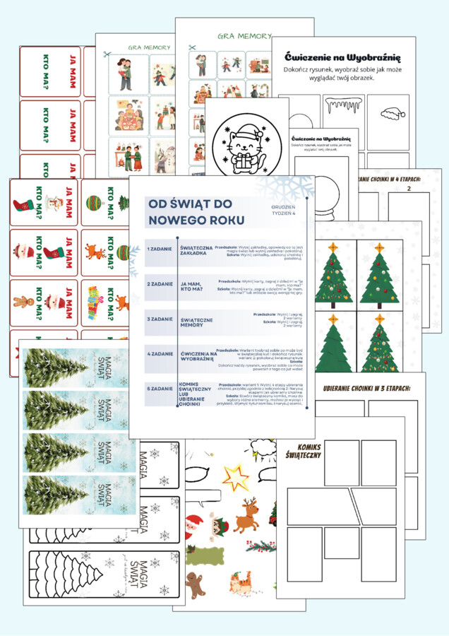 "od Świąt do Nowego Roku" - zakładka do książki, "ja mam, kto ma?...", memory, komiks, wyobraźnia - zadania na 5 dni!