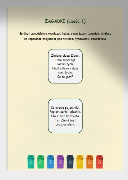 Zagadki i krzyżówki na temat ekosystemów, ochrony przyrody, recyklingu.