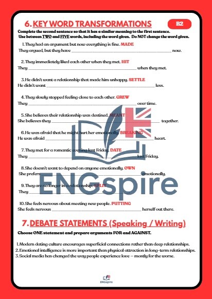 Love & Relationships. Kompletna walentynkowa lekcja B1/B2  wraz z role play (speed dating)