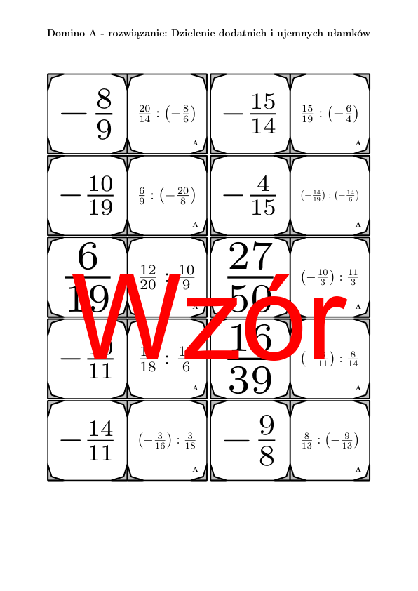 Domino - Dzielenie dodatnich i ujemnych ułamków | matematyka
