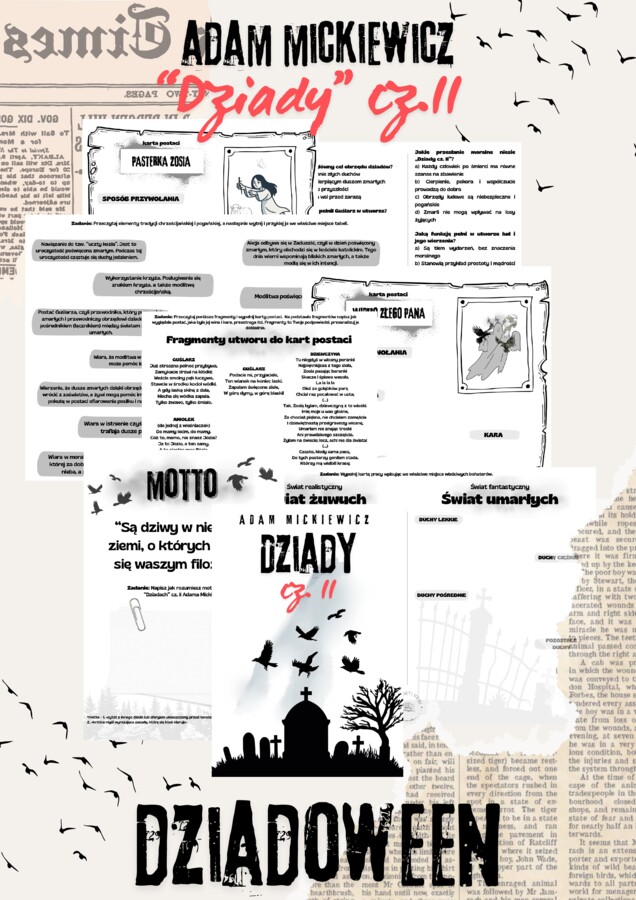 Lekturowe karty pracy "Dziady" cz.II, A. Mickiewicz - kl.7-8