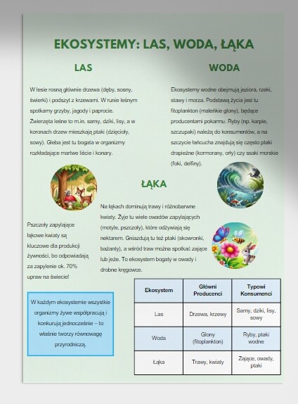 Analiza łańcuchów pokarmowych, sieci troficznych w różnych ekosystemach. Wpływ człowieka na środowisko.