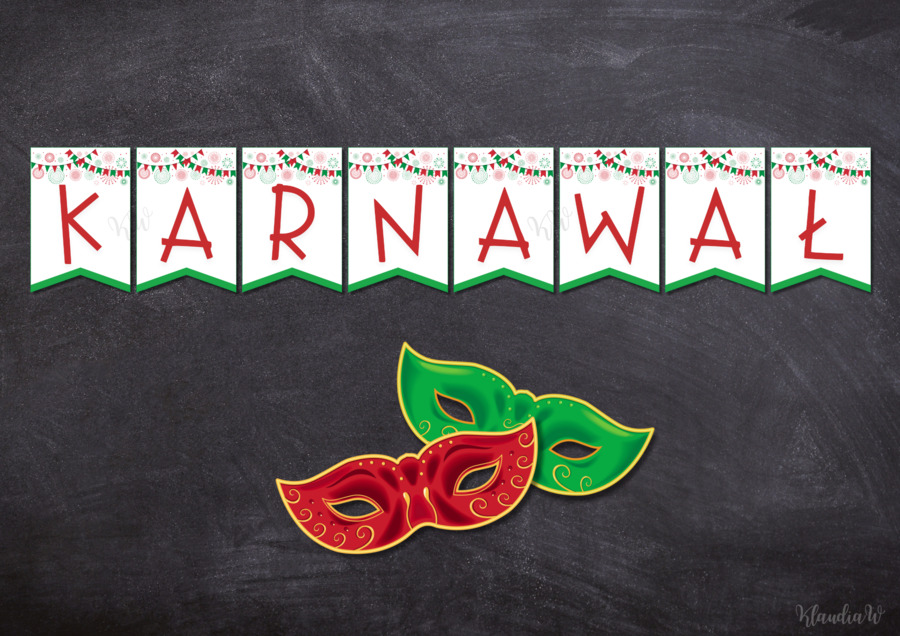 Zestaw karnawałowy do dekoracji sali – girlanda i maski