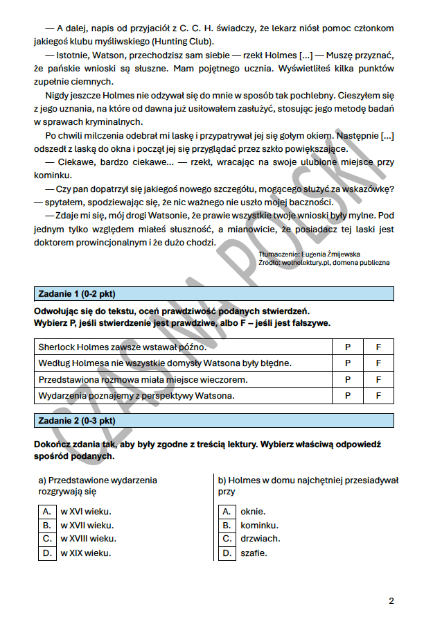 Arthur Conan Doyle „Pies Baskerville’ów” – test czytania ze zrozumieniem