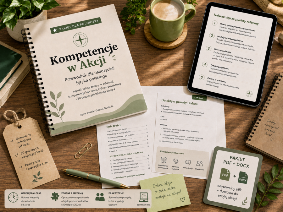 Kompetencje w akcji – reforma 2026, kompetencje kluczowe i 20 propozycji lekcji dla klasy 4 | PDF + DOCX