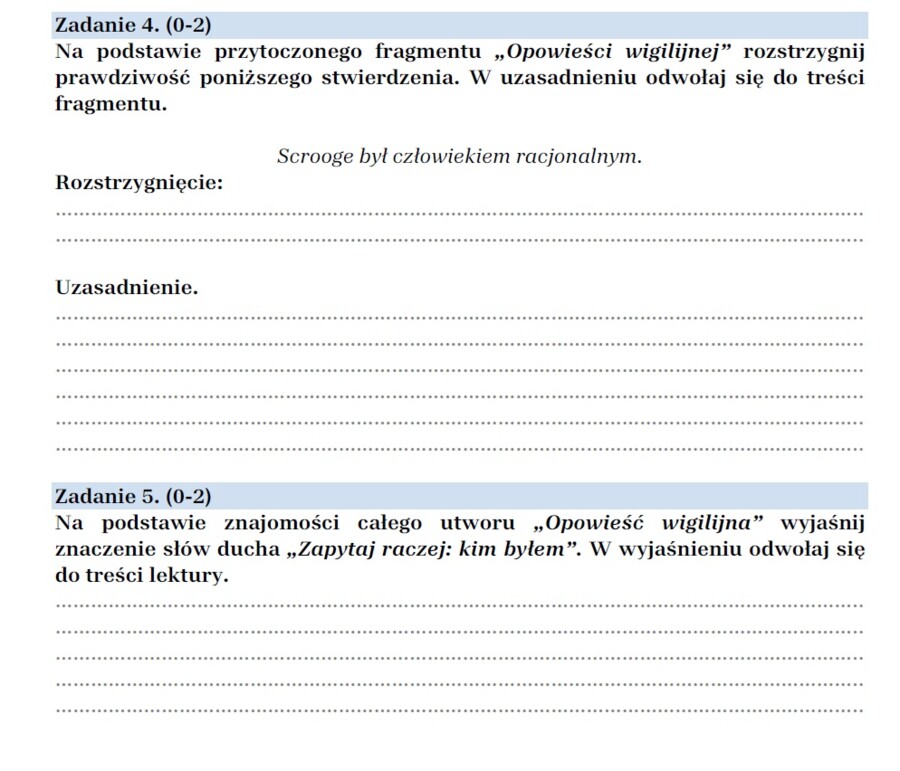 Arkusz egzaminacyjny "Opowieść wigilijna"