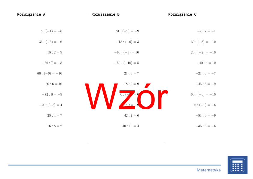Dzielenie liczb całkowitych | matematyka | 26 kolumn