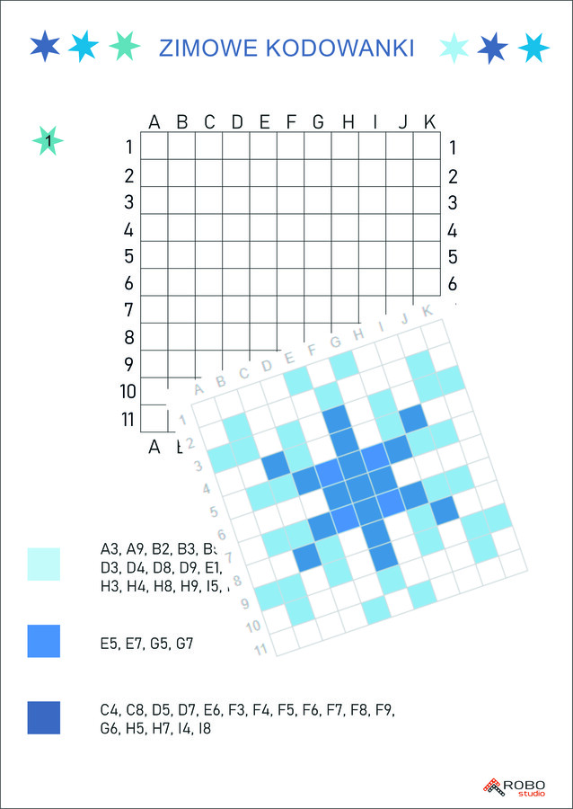 Kodowanki zimowe, świąteczne, mikołajkowe- łatwe- dyktando graficzne, kolorowanka, zima, Święta, Boże Narodzenie, Mikołaj