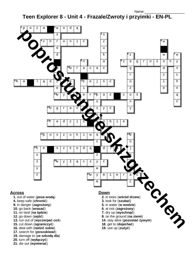 Teen Explorer 8 – Unit 4 – krzyżówki
