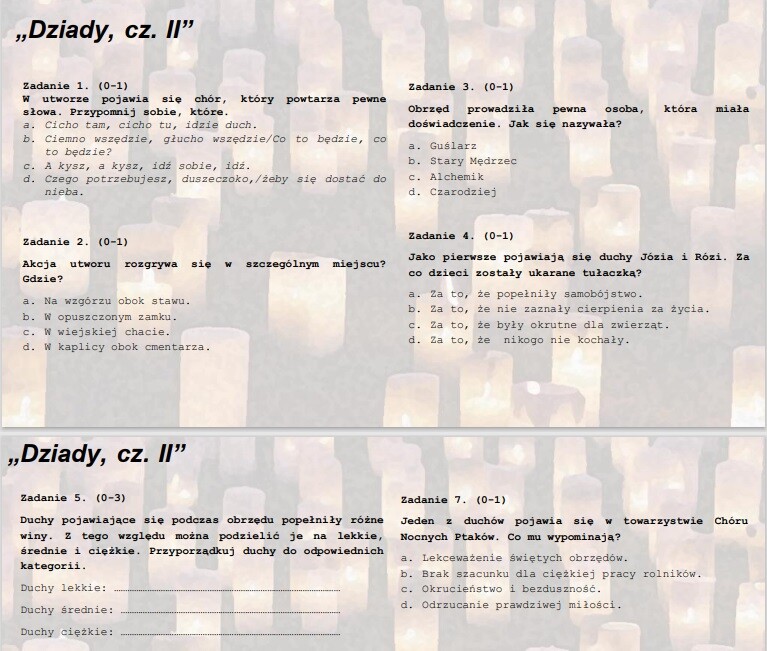 Test wprowadzający/powtórzeniowy do lektury "Dziady, cz. II"