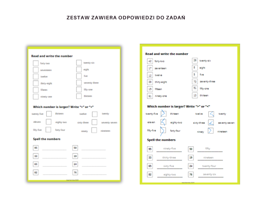 Numbers 1-100 Worksheet - liczby 1-100 po angielsku, karty pracy, ćwiczenia. Dodatkowo gra domino