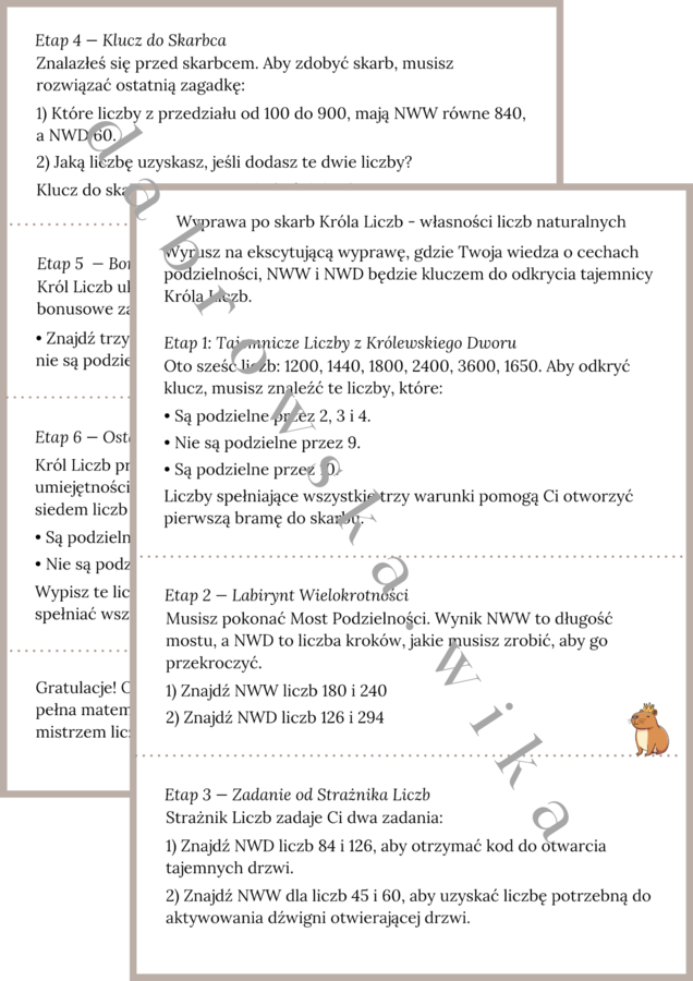 Wyprawa po skarb Króla Liczb - własności liczb naturalnych