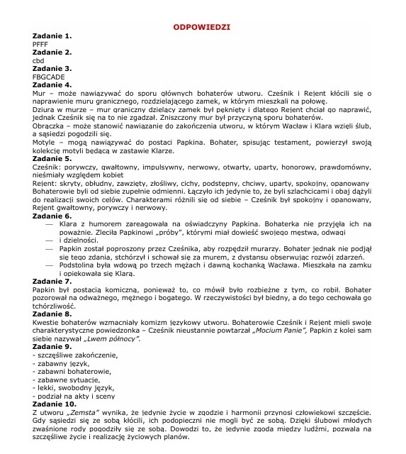 Zestaw lekturowy "Zemsta"