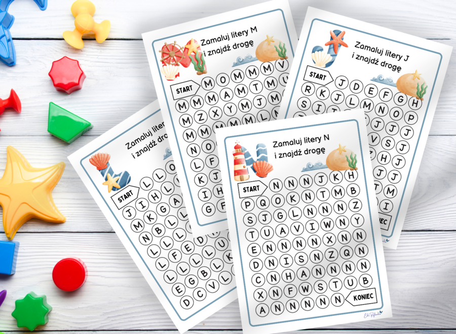 ALFABET - ZNAJDŹ DROGĘ - LITERY 23 kart pracy, rozpoznawanie liter, motoryka mała, grafomotoryka, labirynt, karta pracy, zerówka, klasa 1,