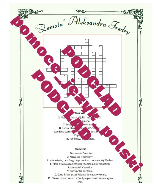 Krzyżówka "Zemsta" Aleksander Fredro