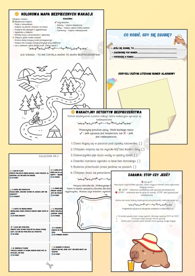 Bezpieczne Wakacje karty pracy 1-3