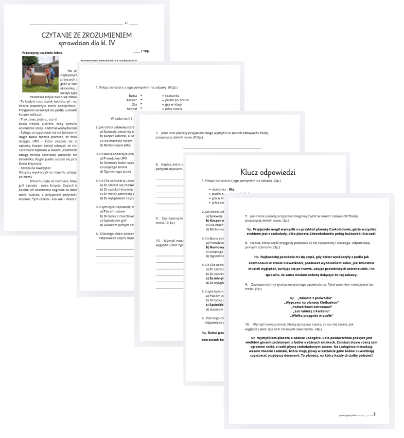 czytanie ze zrozumieniem - sprawdzian - klasa 4